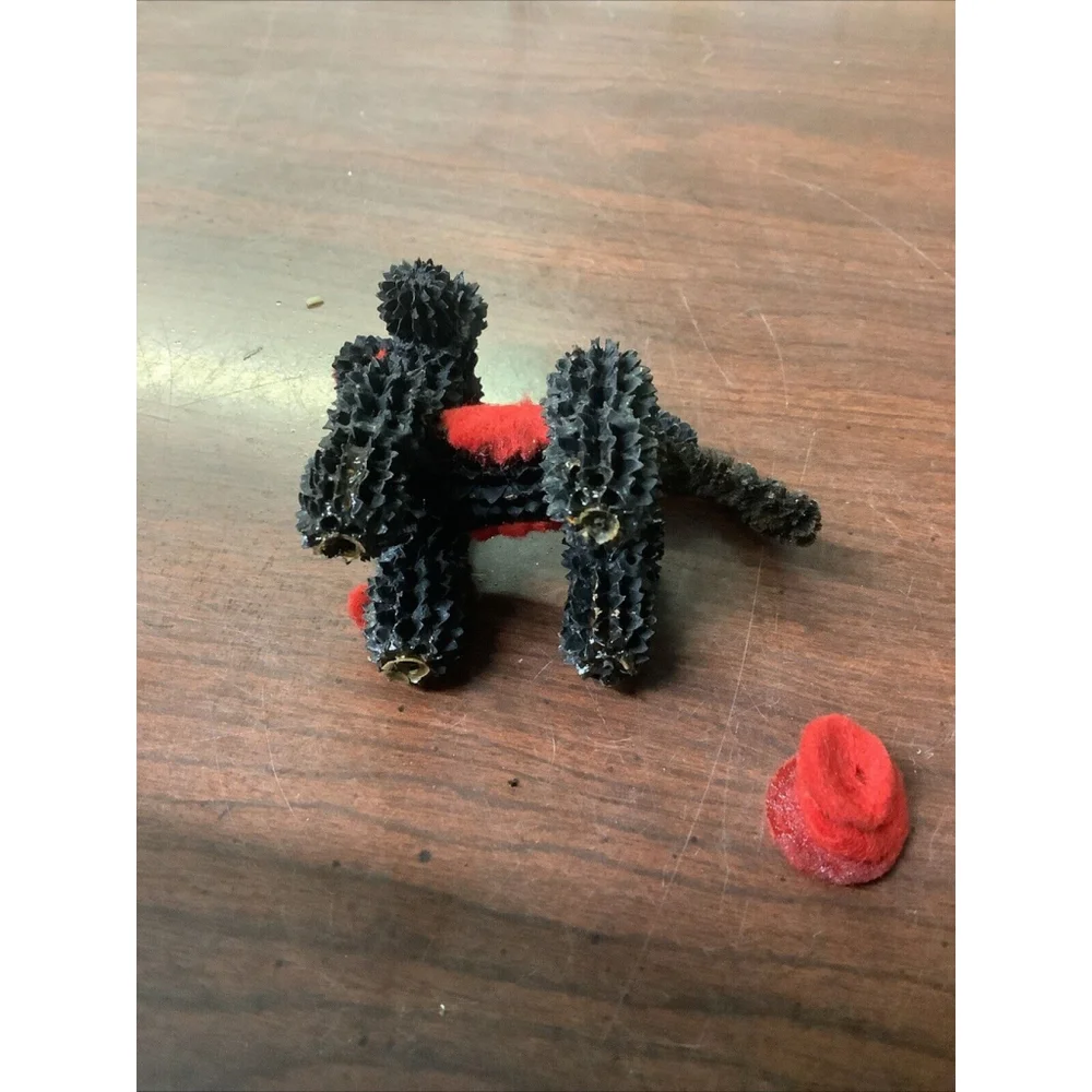 Quirky Vintage Hand Crafted Black Poodle Figurine Sweetgum Seed Pods